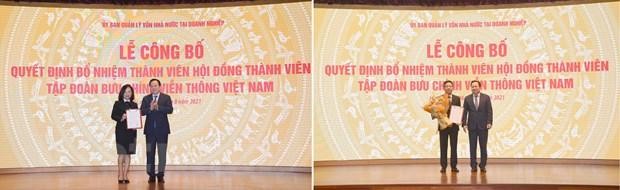 Chủ tịch Uỷ ban QLVNN tại doanh nghiệp Nguyễn Hoàng Anh (bên phải mỗi ảnh) trao quyết định bổ nhiệm cho 2 Thành viên HĐTV mới của VNPT. Chủ tịch Uỷ ban QLVNN tại doanh nghiệp Nguyễn Hoàng Anh (bên phải mỗi ảnh) trao quyết định bổ nhiệm cho 2 Thành viên HĐTV mới của VNPT.