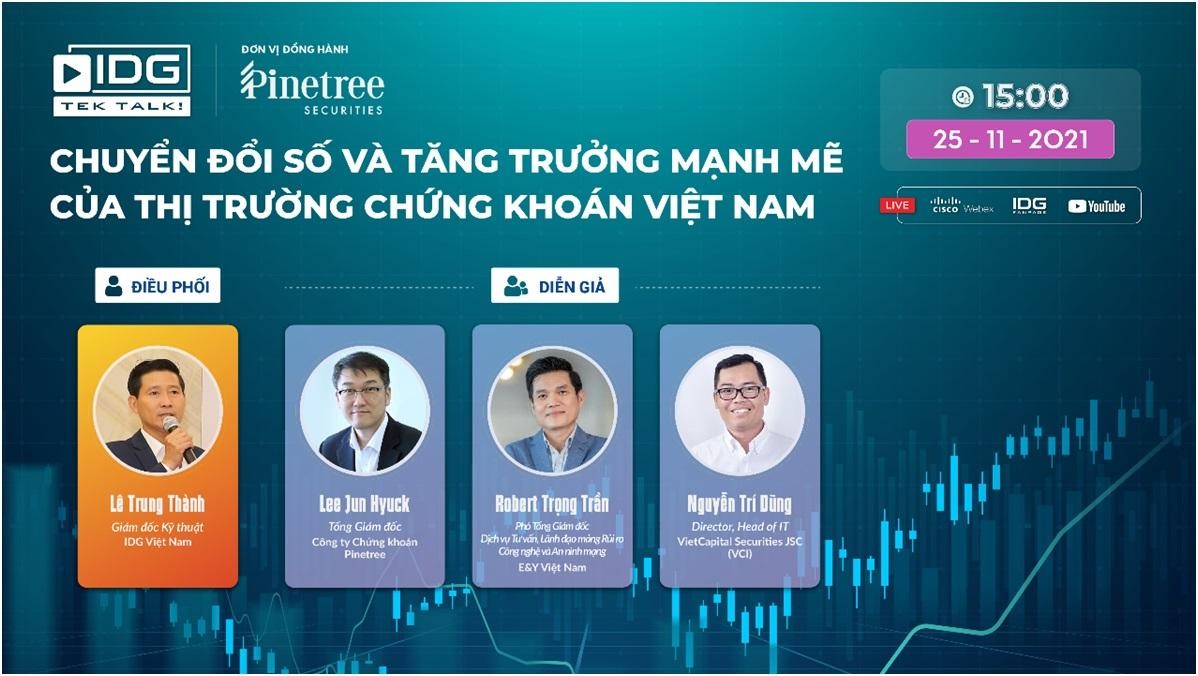 Hội thảo trực tuyến về “Chuyển đổi số và tăng trưởng mạnh mẽ của thị trường chứng khoán VN” do IDG tổ chức.
