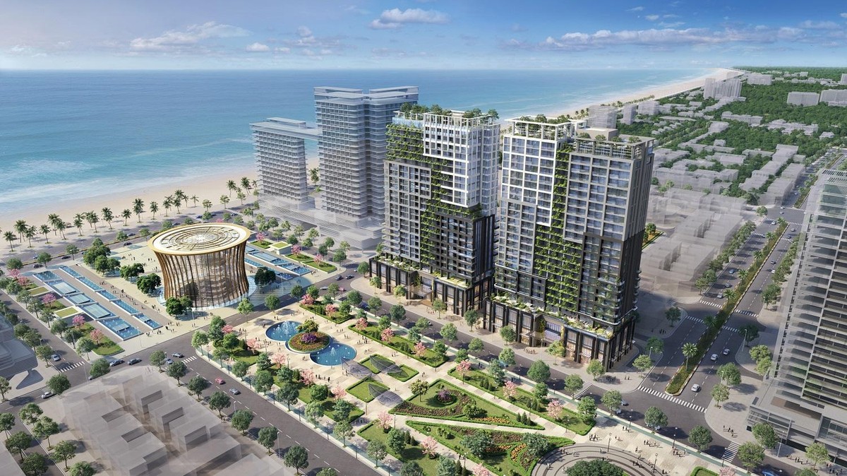 Tổ hợp căn hộ nghỉ dưỡng cao tầng sát biển sẽ hoàn thiện bức tranh đô thị Sầm Sơn. Ảnh phối cảnh minh họa.