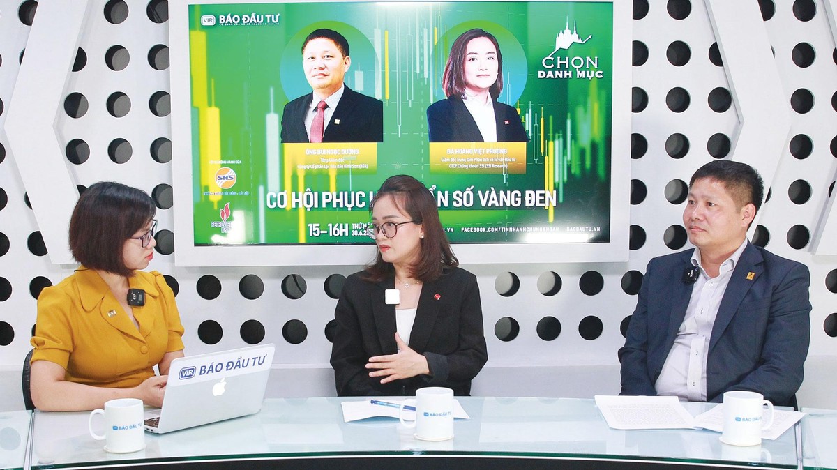 Ông Bùi Ngọc Dương, Tổng giám đốc BSR (ngoài cùng bên phải) và bà Hoàng Việt Phương, Giám đốc Trung tâm Phân tích và tư vấn đầu tư SSI (ngồi giữa) tham gia talkshow "Chọn danh mục" kỳ 10.