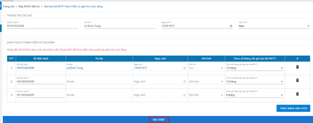 Màn hình xác thực thông tin.