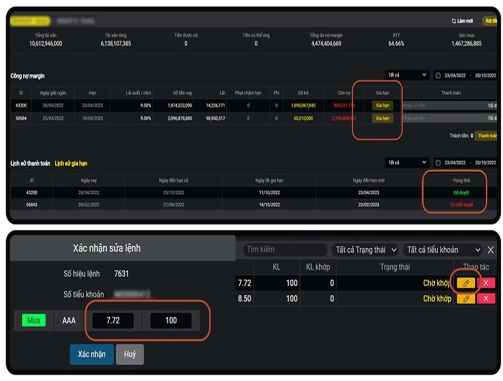 Thêm tính năng sửa lệnh và gia hạn margin.