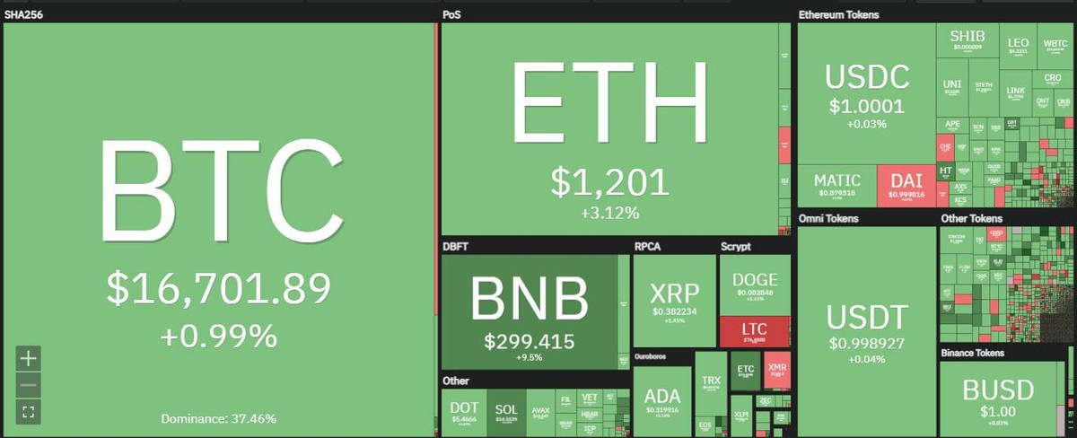 Thị trường hồi phục trong phiên giao dịch ngày 24/11. Nguồn: Coin360.