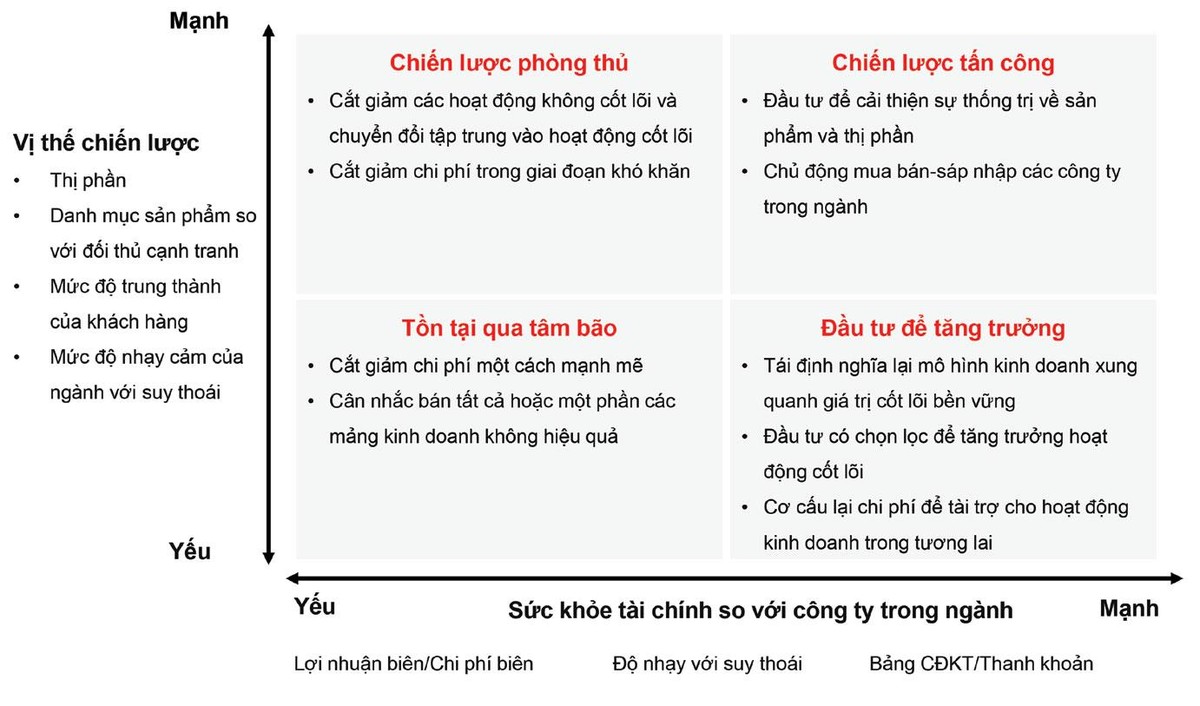 Chiến lược cho các doanh nghiệp trong giai đoạn khó khăn. Nguồn: Bain &amp; Company.