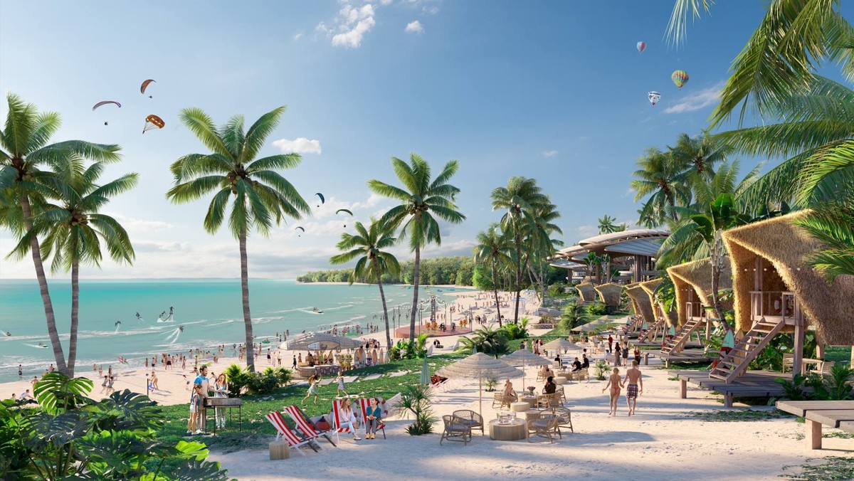 Khu glamping cao cấp dọc bãi biển. Ảnh phối cảnh minh họa Sun Property.