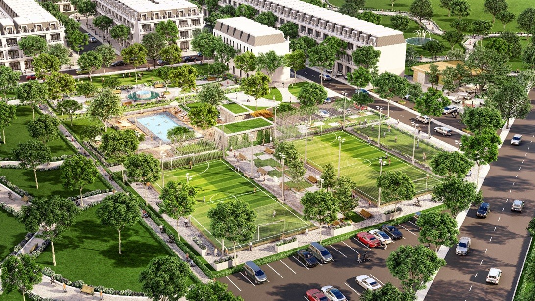 Phối cảnh khu thể thao ngoài trời kết hợp quán café của khu compound thông minh, khép kín, giá rẻ 5F Apollo.