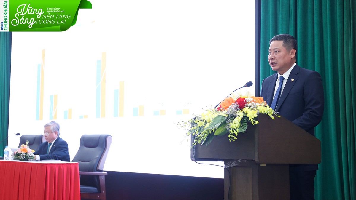 Tổng Giám đốc BIC Trần Hoài An báo cáo kết quả kinh doanh năm 2022 của BIC tại Đại hội đồng cổ đông thường niên 2023.