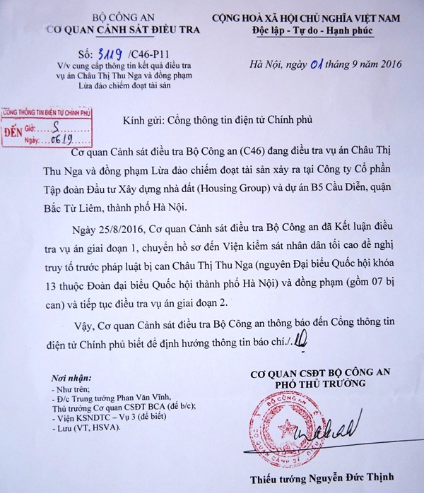 Thông tin kết quả điều tra vụ án Châu Thị Thu Nga và đồng phạm ảnh 1