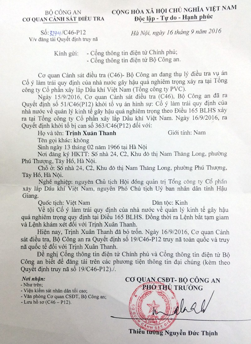 Khởi tố bị can và truy nã quốc tế Trịnh Xuân Thanh ảnh 2