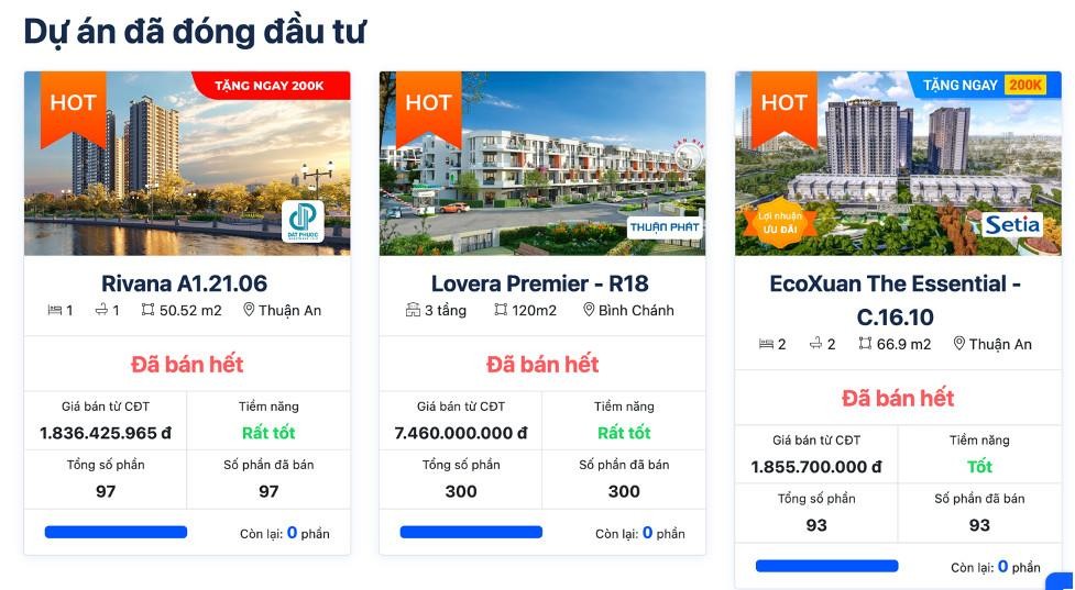 Thông tin một số dự án đầu tư chung được Infina công bố trên website.