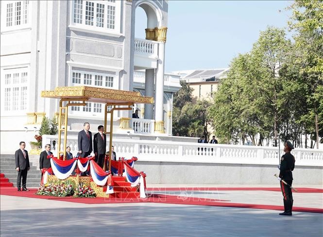 Lễ đón Tổng Bí thư Tô Lâm thăm cấp Nhà nước tới CHDCND Lào - Ảnh: TTXVN