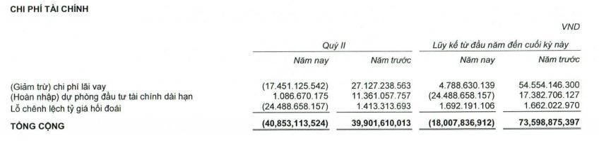 Cơ cấu chi phí tài chính quý II/2021 của TTF