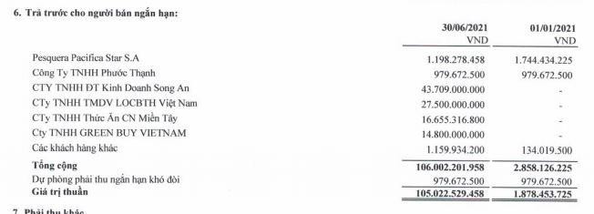 Trả trước cho người bán ngắn hạn của AFX tới 30/6/2021