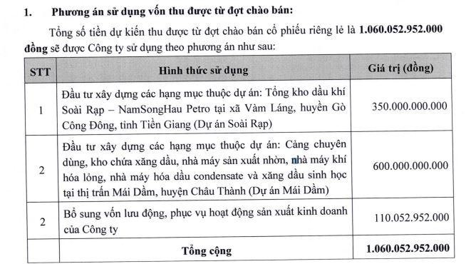 Mục đích sử dụng vốn trong đợt phát hành riêng lẻ