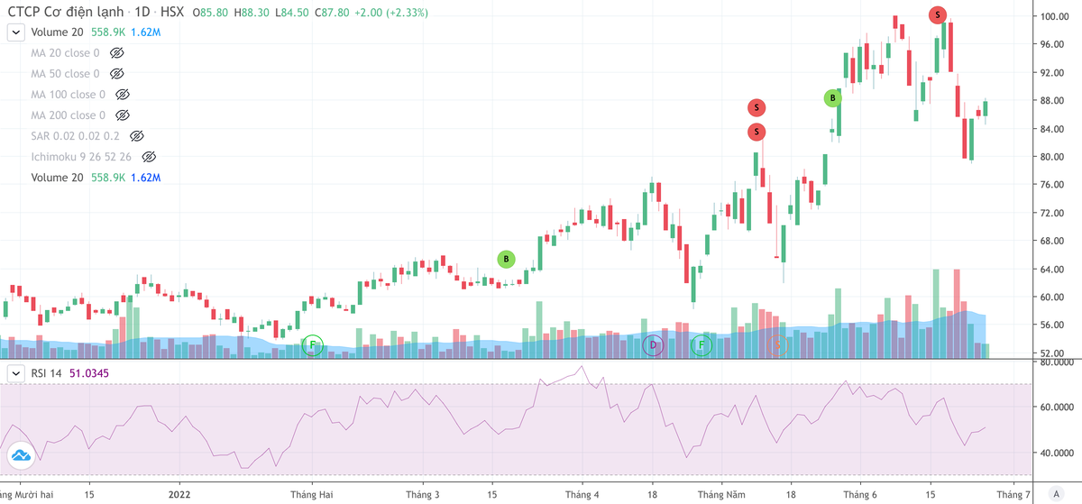 Cổ phiếu REE có dấu hiệu phân phối đỉnh trong những tuần gần đây.