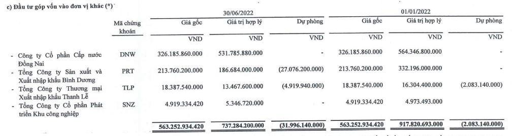 Danh mục đầu tư của BWE tính tới 30/6/2022.