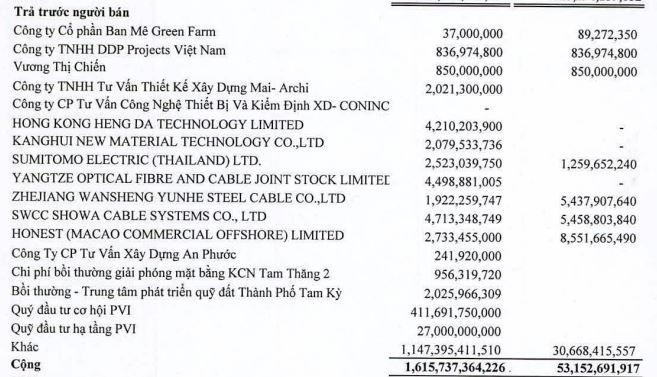 Danh mục trả trước của SAM tới 30/6/2022.