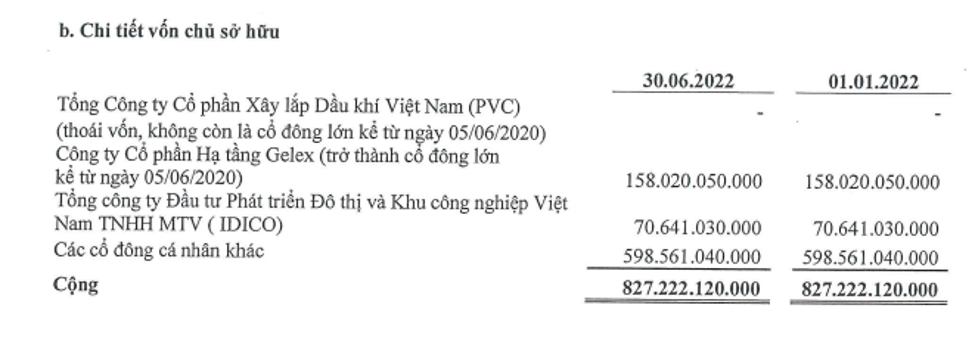 Cơ cấu cổ đông của CTCP Đầu tư Khu Công nghiệp Dầu khí Long Sơn tính tới 30/6/2022.