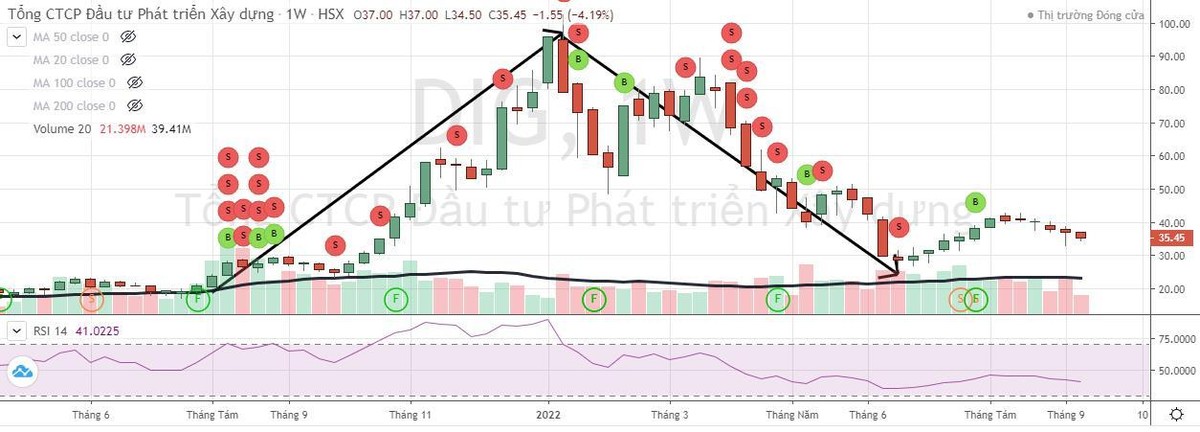 Cổ phiếu DIG lên mạnh sau đó giảm sâu.