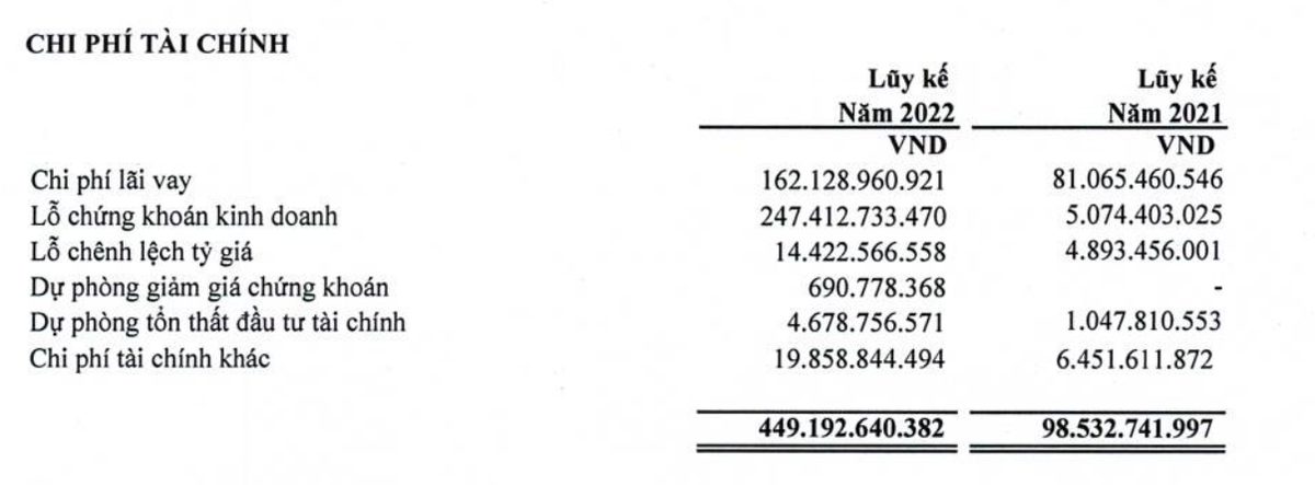 Chi phí tài chính của PET tăng đột biến trong năm 2022 do lỗ đầu tư chứng khoán.