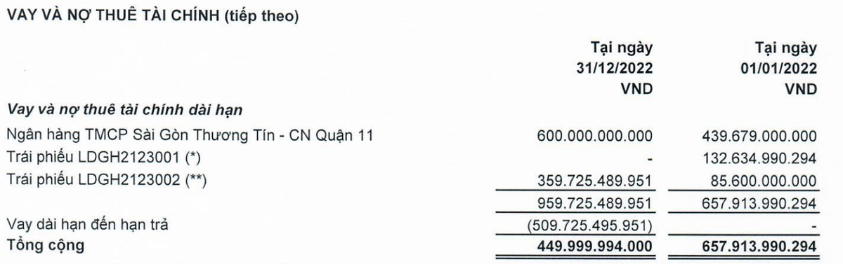 Cơ cấu nợ vay của LDG tới 31/12/2022 (Nguồn: BCTC)