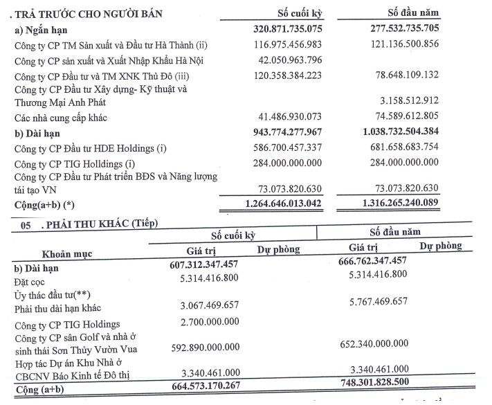 Cơ cấu phải thu dài hạn có giá trị lớn của TIG tại thời điểm 31/3/2023