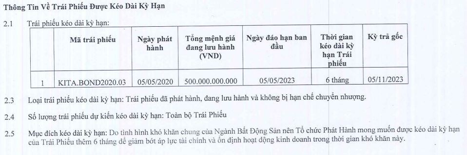 Kita Invest kéo dài thời gian thanh toán lô trái phiếu mệnh giá 500 tỷ đồng thêm 6 tháng ảnh 1
