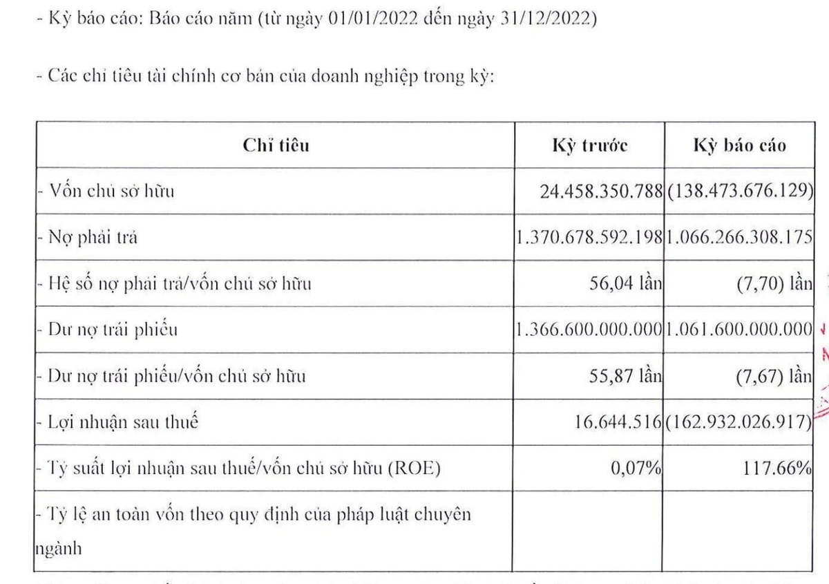Signo Land ghi nhận âm vốn chủ sở hữu tại thời điểm 31/12/2022 (Nguồn: BCTC)