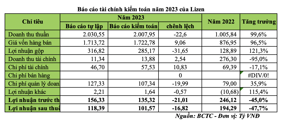 Báo cáo tài chính kiểm toán năm 2023 của Lizen