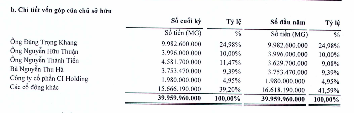 Cơ cấu cổ đông VLA tại thời điểm 30/6/2024