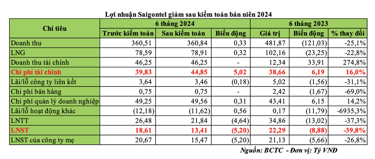 Lợi nhuận Saigontel giảm sau kiểm toán bán niên 2024
