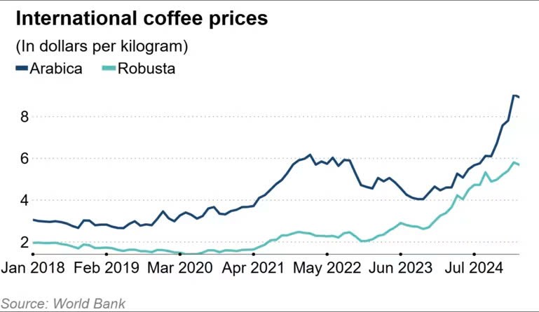 Giá hạt cà phê liên tục tăng