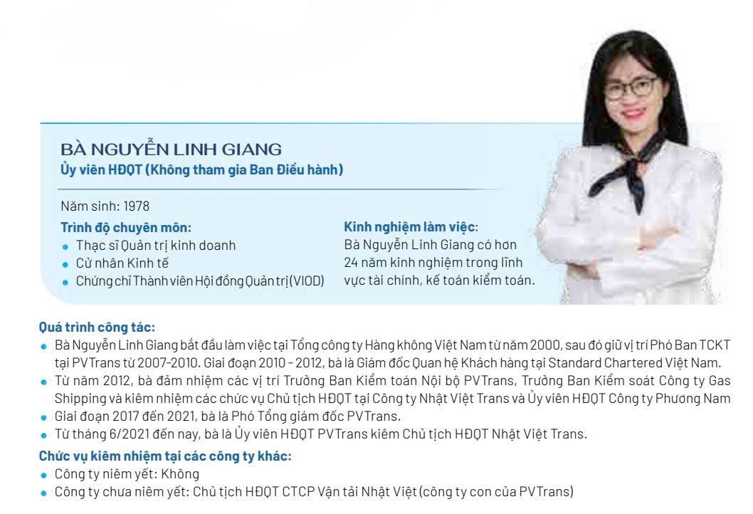 Bà Nguyễn Linh Giang sẽ từ nhiệm Thành viên HĐQT tại PVTrans.