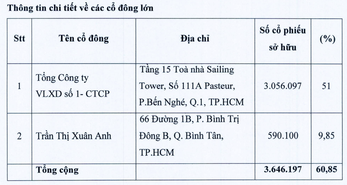 Cơ cấu cổ đông của Gạch men Thanh Thanh tại thời điểm cuối năm 2024.
