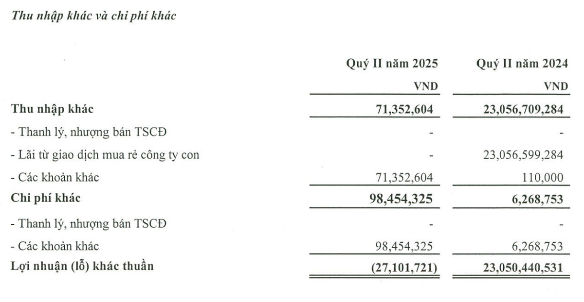 Nếu loại bỏ thu nhập khác, lợi nhuận cốt lõi của Create Capital Việt Nam vẫn tăng mạnh trong quý II và nửa đầu năm 2025.