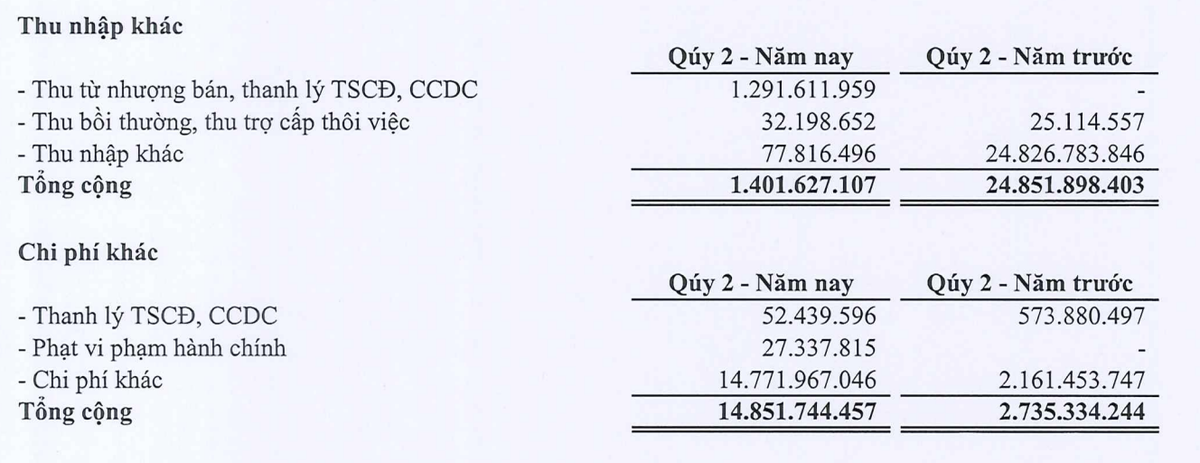 Lợi nhuận khác của Gilimex lỗ trong quý II/2025.