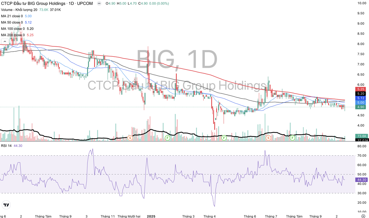 Cổ phiếu BIG liên tục trượt dài dù thị trường chứng khoán bùng nổ.