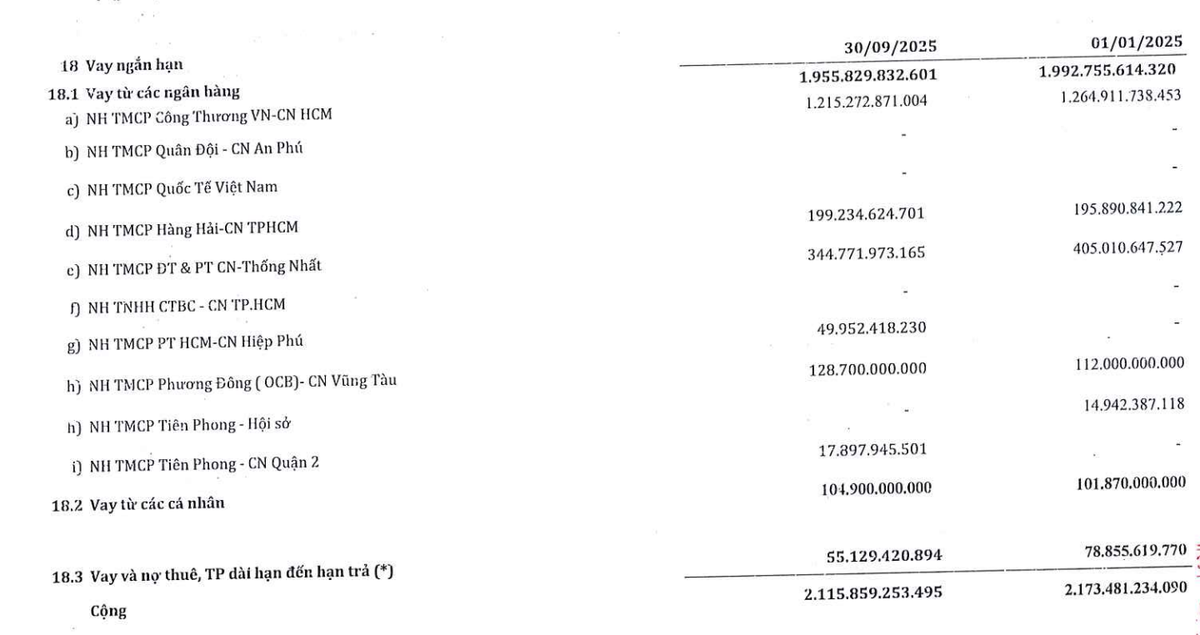 Danh sách một số tổ chức cho SMC vay lớn nhất tại thời điểm 30/9/2025.