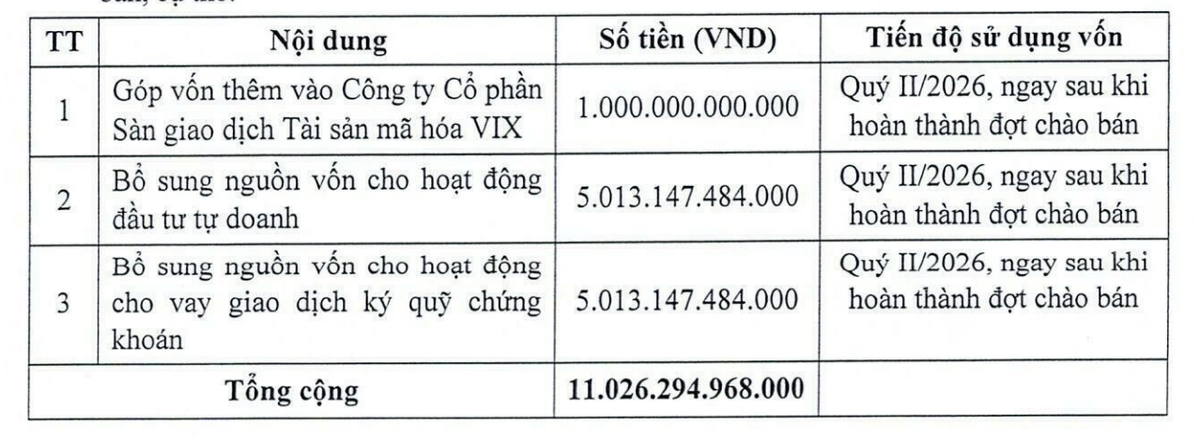 Mục đích huy động vốn của Chứng khoán VIX.