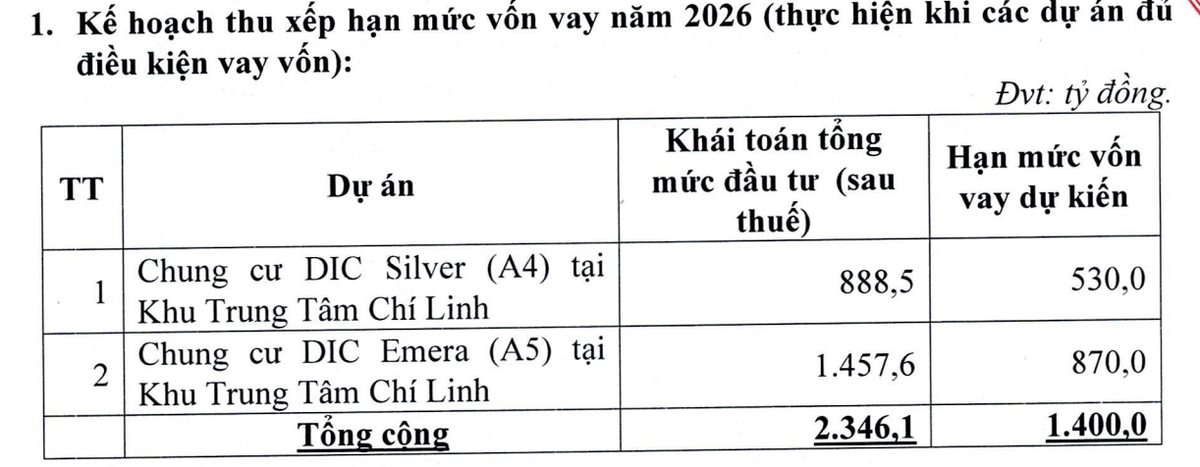 Kế hoạch thu xếp hạn mức vốn vay trong năm 2026.