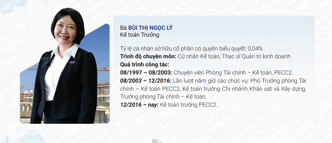 Bà Bùi Thị Ngọc Lý, Kế toán trưởng PECC2 Bà Bùi Thị Ngọc Lý, Kế toán trưởng PECC2