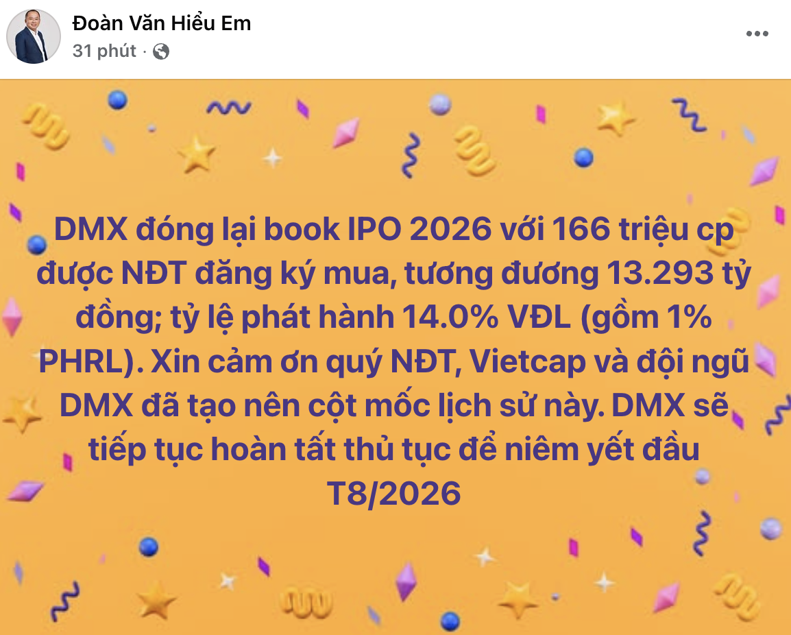 Ông Đoàn Văn Hiểu Em công bố kết quả đăng ký mua trên Facebook cá nhân.