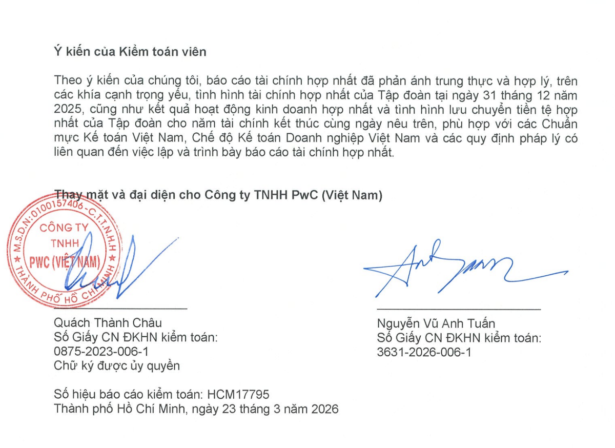 Ý kiến kiểm toán chấp nhận toàn phần đối với Báo cáo tài chính hợp nhất năm 2025 của Thép Nam Kim.