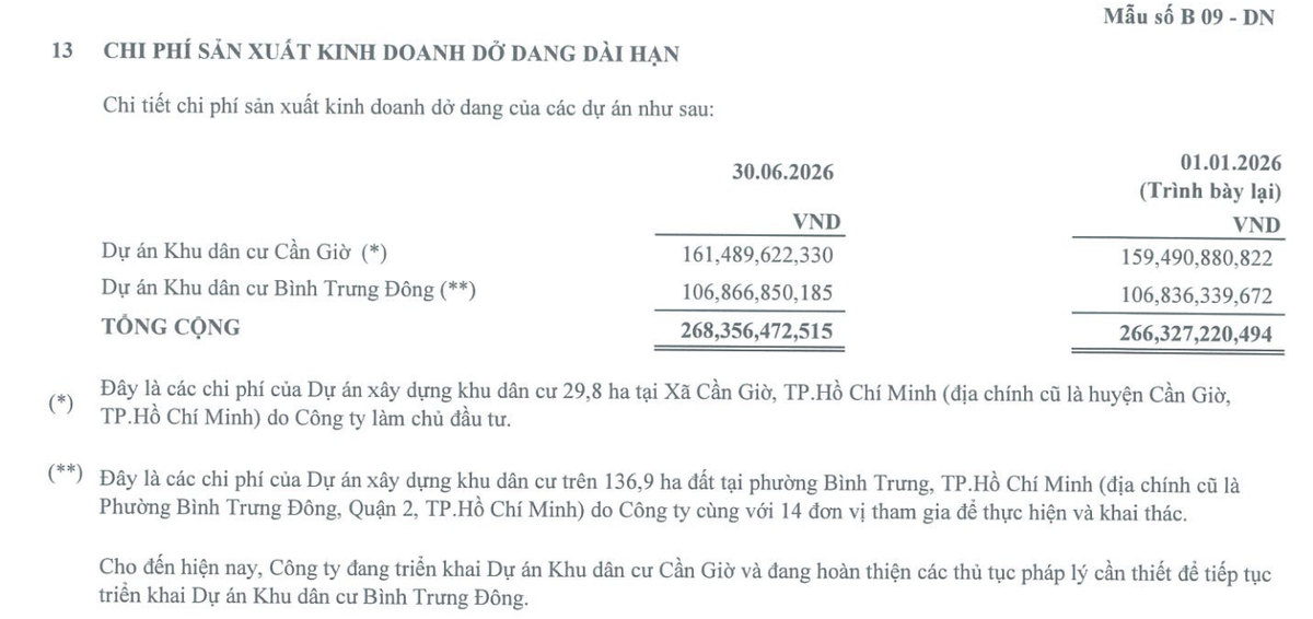 Cơ cấu tài sản dở dang dài hạn của Fideco tại thời điểm 30/6/2026. Cơ cấu tài sản dở dang dài hạn của Fideco tại thời điểm 30/6/2026.