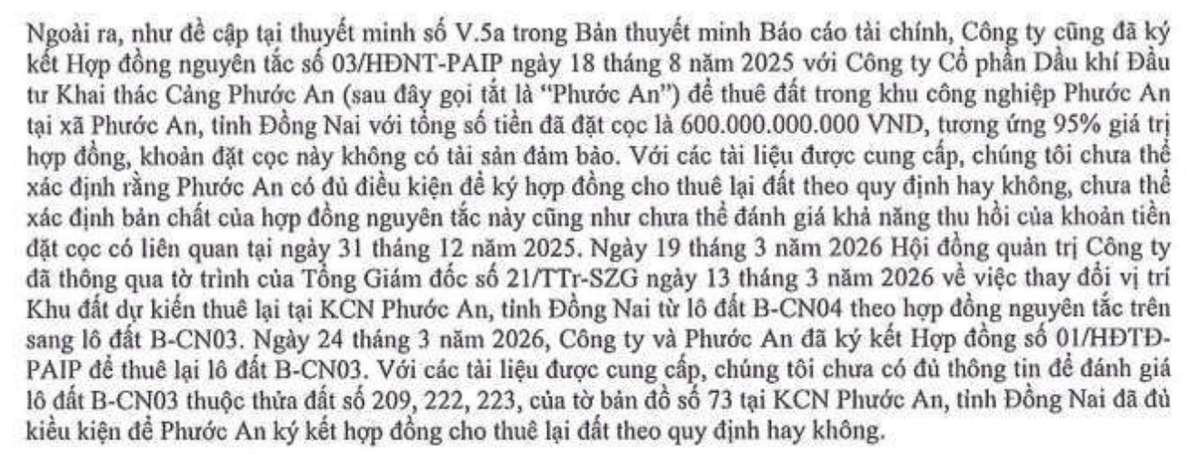 Kiểm toán đề cập khoản tiền mà Sonadezi Giang Điền ký với Cảng Phước An trong Báo cáo kiểm toán năm 2025.