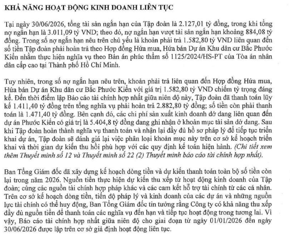 QCG tự tin về khả năng hoạt động liên tục dù dùng nợ ngắn hạn tài trợ tài sản dài hạn.