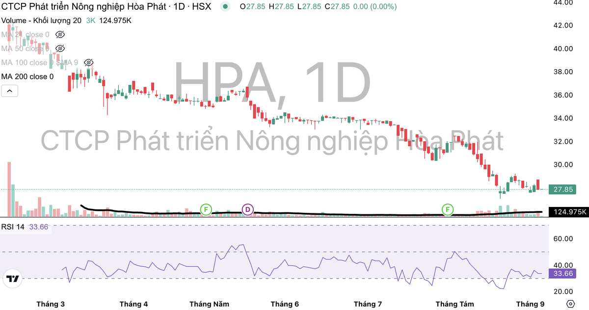 Cổ phiếu HPA liên tục giảm.