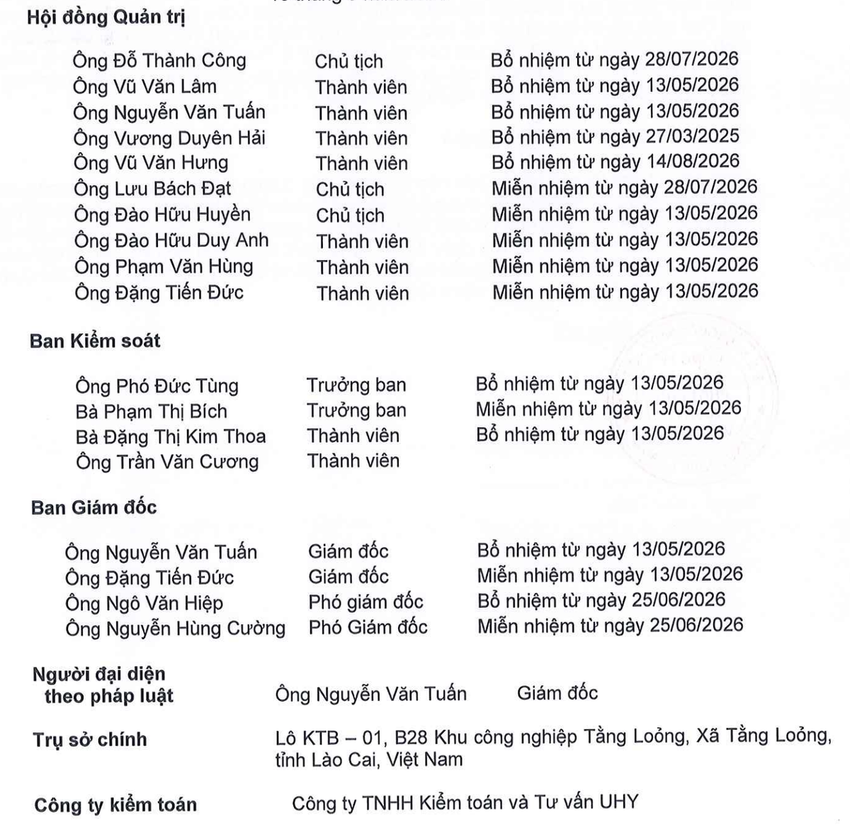Apatit Việt Nam biến động lãnh đạo cấp cao trong 9 tháng đầu năm 2026. Apatit Việt Nam biến động lãnh đạo cấp cao trong 9 tháng đầu năm 2026.