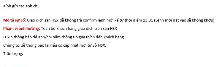 Một thông báo từ môi giới chứng khoán gửi tới nhà đầu tư