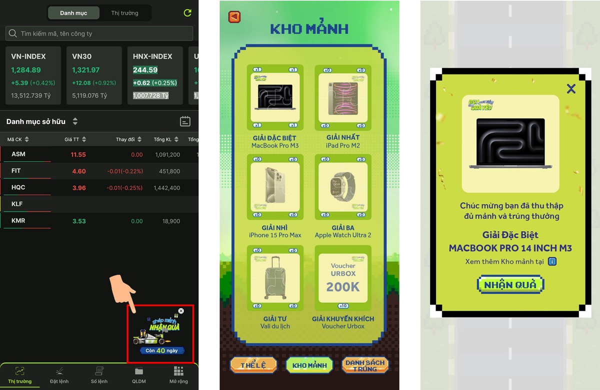 Thứ tự lần lượt từ trái qua phải: Cách trúng thưởng trong chương trình